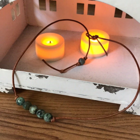 Boho Artisan Genuine Turquoise & Leather Necklace - Picture 4 of 8